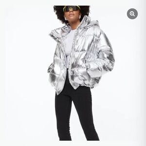 NWT H&M metallic silver hooded puffer jacket, small